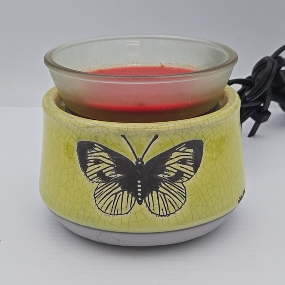 Scentsy Wax Warmer Flutter Crackle Glaze Butterfly Electric Lime Green